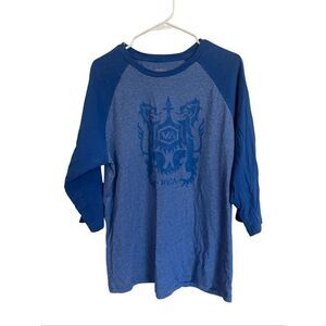 RVCA Mens Heather Blue Graphic Crest Logo 3/4 Raglan Sleeve Baseball T-Shirt XL